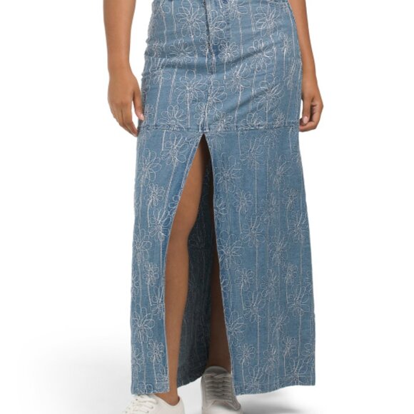 NEW HOUSE OF HARLOW 1960 Floral Embroidered Denim Midi Skirt Douro Wash 264mn - Picture 3 of 8